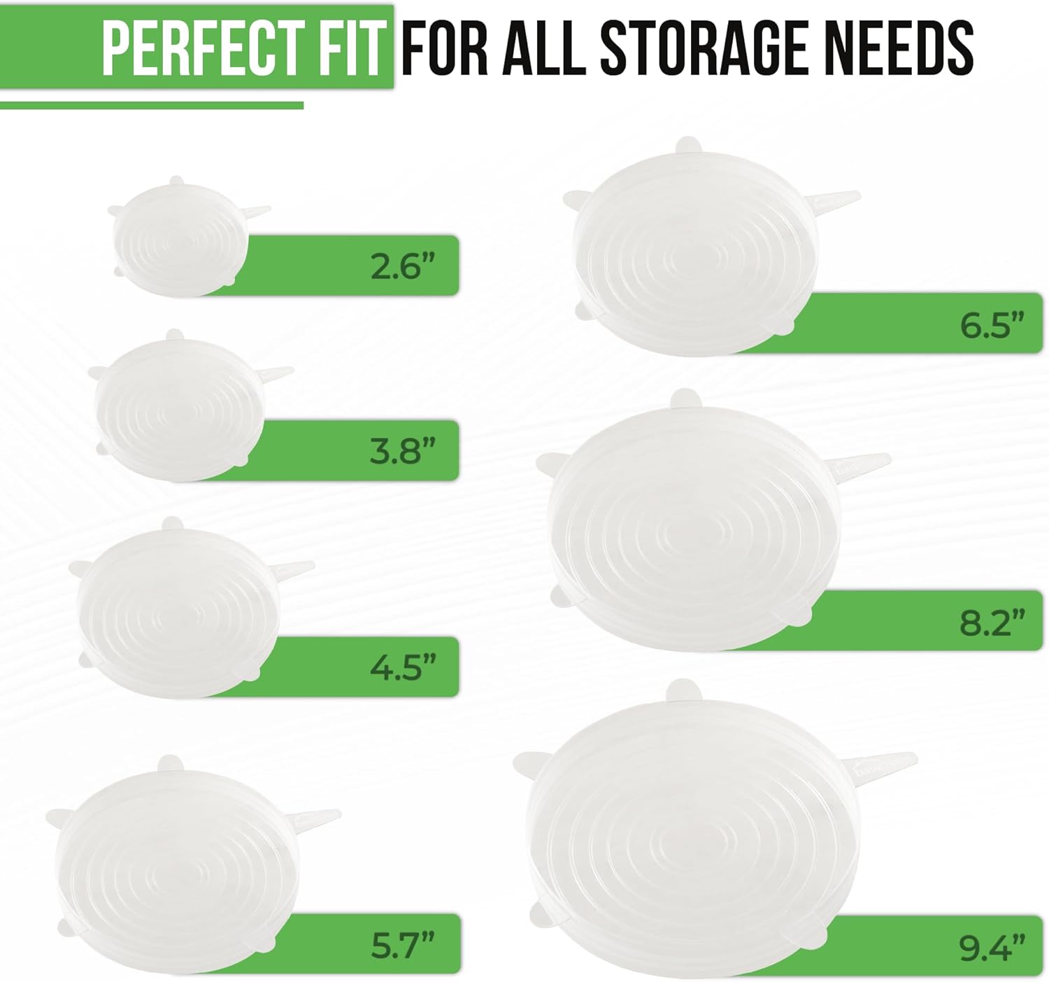 Reusable Silicone Stretch Lids for Food Storage in Fridge - Elastic Heat-Resistant Bowl Covers, Cups, Cans, Jars - Universal Food Grade Lid for Round and Rectangle Containers - Dishwasher Safe -7 Pack - Image 8