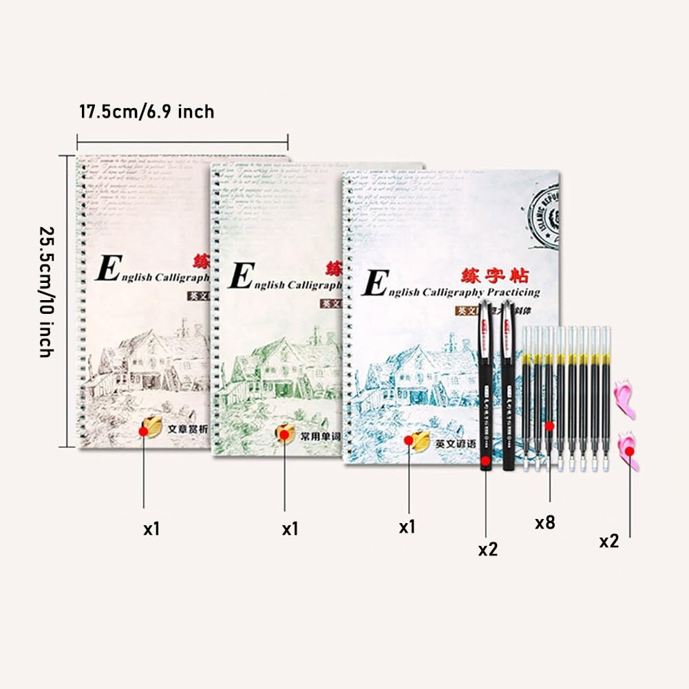 salyher 3pcs Italic English Magic Practice Copybook Reusable Groove Calligraphy Exercise Book Handwriting Training Book for Adults Kids Students Gifts - Image 4