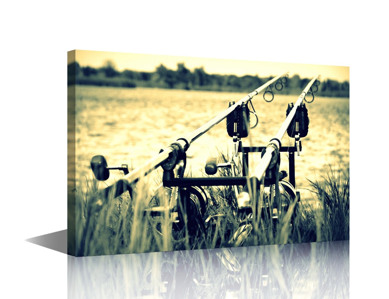 Black and White Wall Art Rustic Home Decor for Living Room Fishing Rod and Reels Posters and Prints on Canvas Vintage Fishing Rod Pictures Paintings Artwork Giclee Framed Ready to Hang 36x24 in