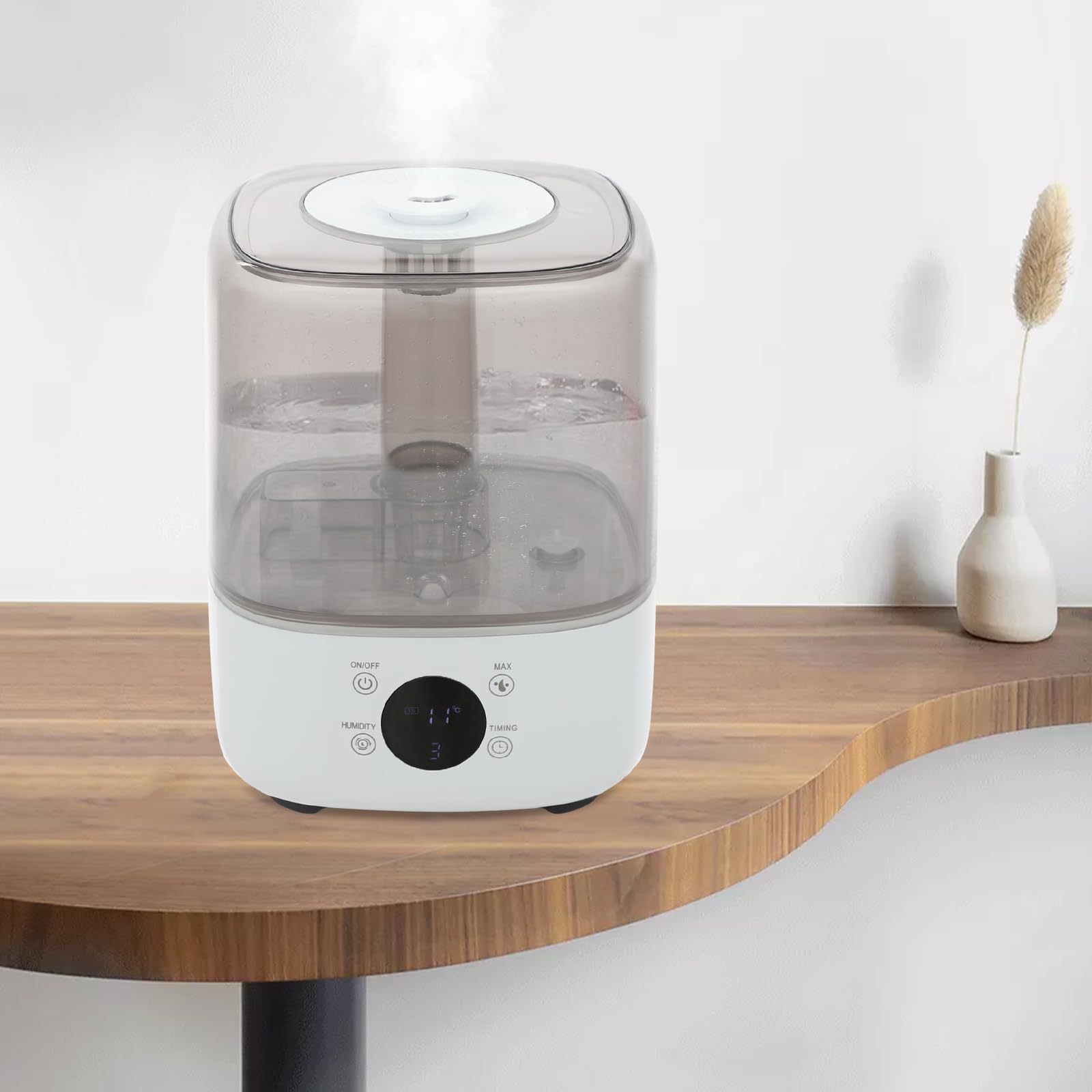 Humidificador de relleno superior, 5 l, humidificador inteligente para 107,64 – 538,2 ft², boquilla de rotación de 360 grados, regulación de 3 niveles, humidificador ultrasónico, para dormitorio