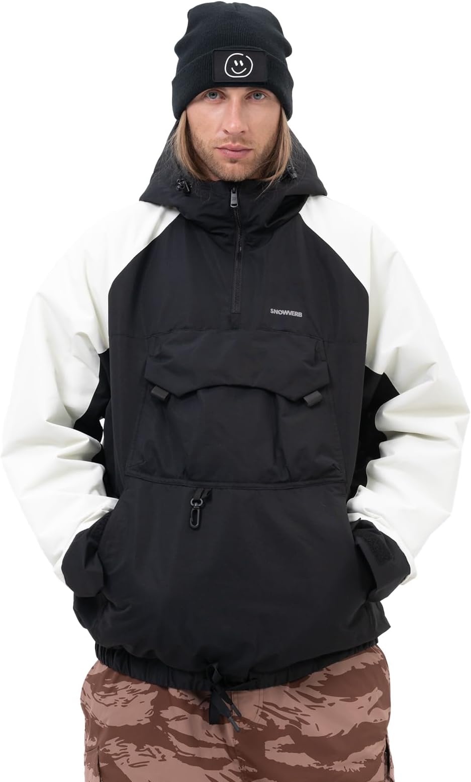 Mens Snowboard Baggy Anorak Half-zipper Snow Jackets Camo Leopard Waterproof Mountain Ski Coats with Hood