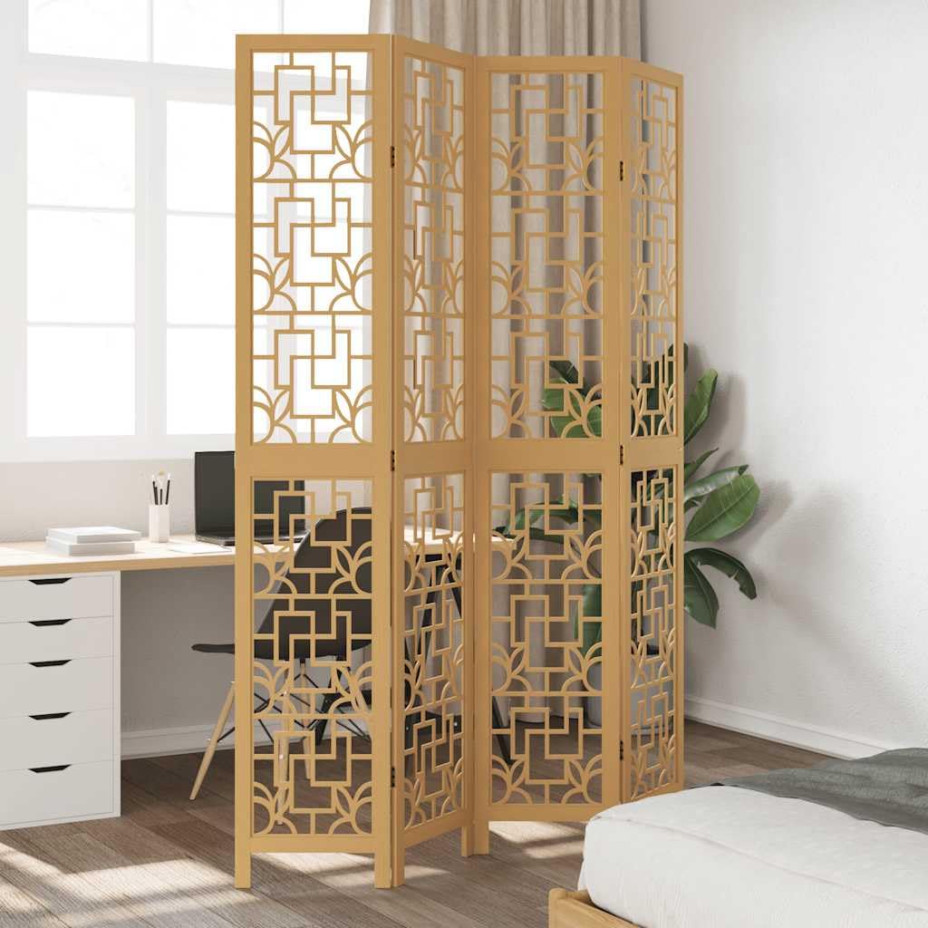 4-częściowy parawan brązowy z litego drewna paulownia, składana ścianka działowa z 4 panelami, ochrona przed wzrokiem, wolnostojąca ścianka działowa do salonu, sypialni, biura i domowego