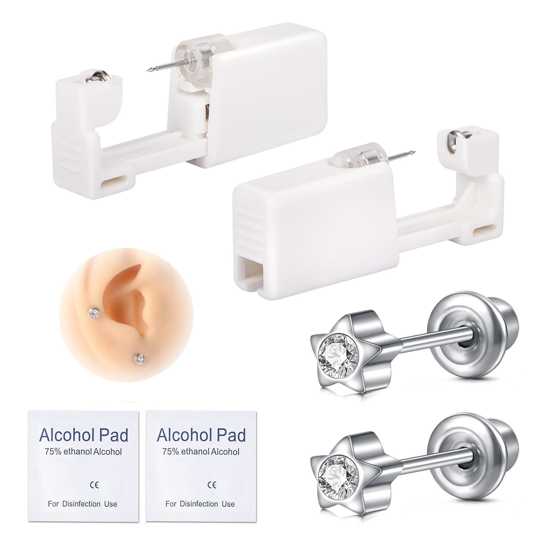 Kit Piercing d'Oreille Jetable Professionnel Acier Inoxydable 316L CZ Cartilage Tragus Hélix Conque