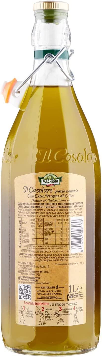 Italian Gourmet Casolare olio extravergine di oliva natives Olivenöl 6 x 1L | 100% italiano, kalt gewonnen, fruchtiges Aroma für Salate, Antipasti, Pasta, Gesamtnettogewicht 6 L + Kostenlos Polpa 400g