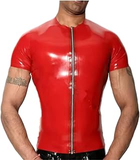 VIYOLI Camiseta roja de látex de manga corta con cremallera frontal para hombre, color blanco, talla L, blanco, L