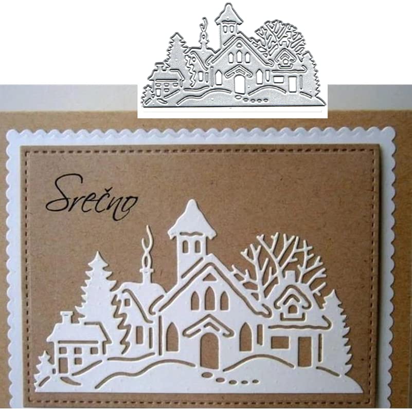 Christmas Snow House Metal Die Cuts Cutting Dies, Christmas Snow House Paper Cards Cutting Dies Cut Stencils for DIY Embossing Card Making Book Tags Decorative Paper Dies Scrapbooking