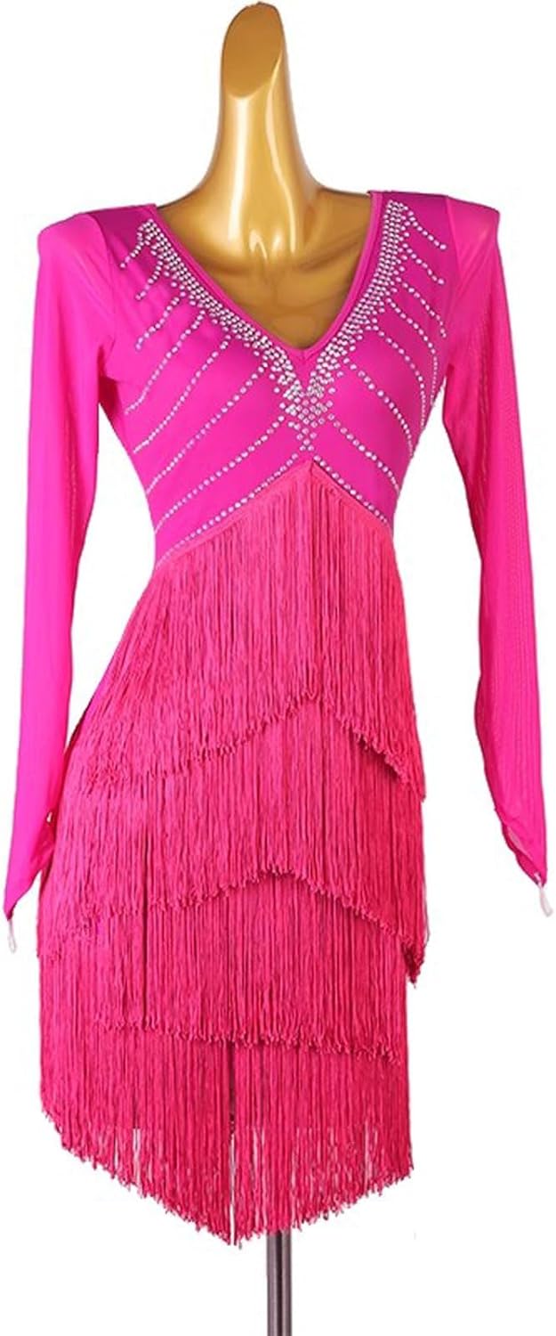Tassel Latin Dance Competition Dresses Cha Cha Salsa Performance Costume Rhinestone Ballroom Dance Training Outfit