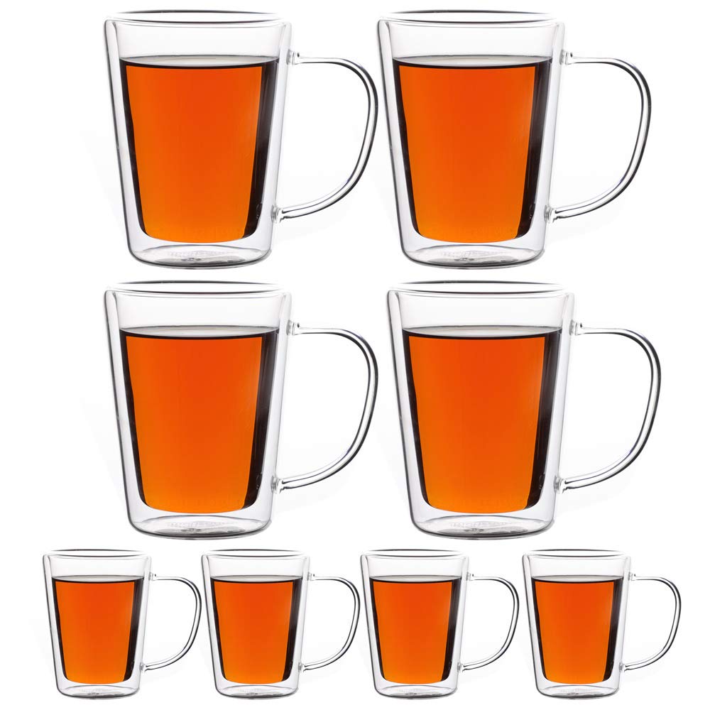 Monzana® 8x Teegläser mit Henkel 250ml Doppelwandig Borosilikatglas Spülmaschinenfest Hitzebeständig Teetassen für heiße Getränke Glas Thermobecher