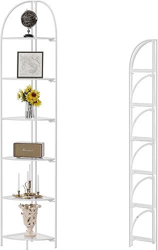 Miniatura 20 de Crofy Estante esquinero plegable de 5 niveles, soporte de esquina de metal para plantas con marco dorado y estantes transparentes, estante de Marco