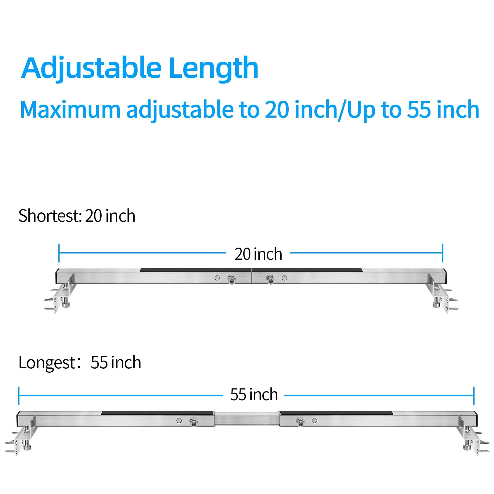 Qualward Soportes de fregadero de montaje inferior, soporte ajustable para fregadero, kit de instalación de acero inoxidable para fregadero de cocina de montaje inferior (20-55 pulgadas)