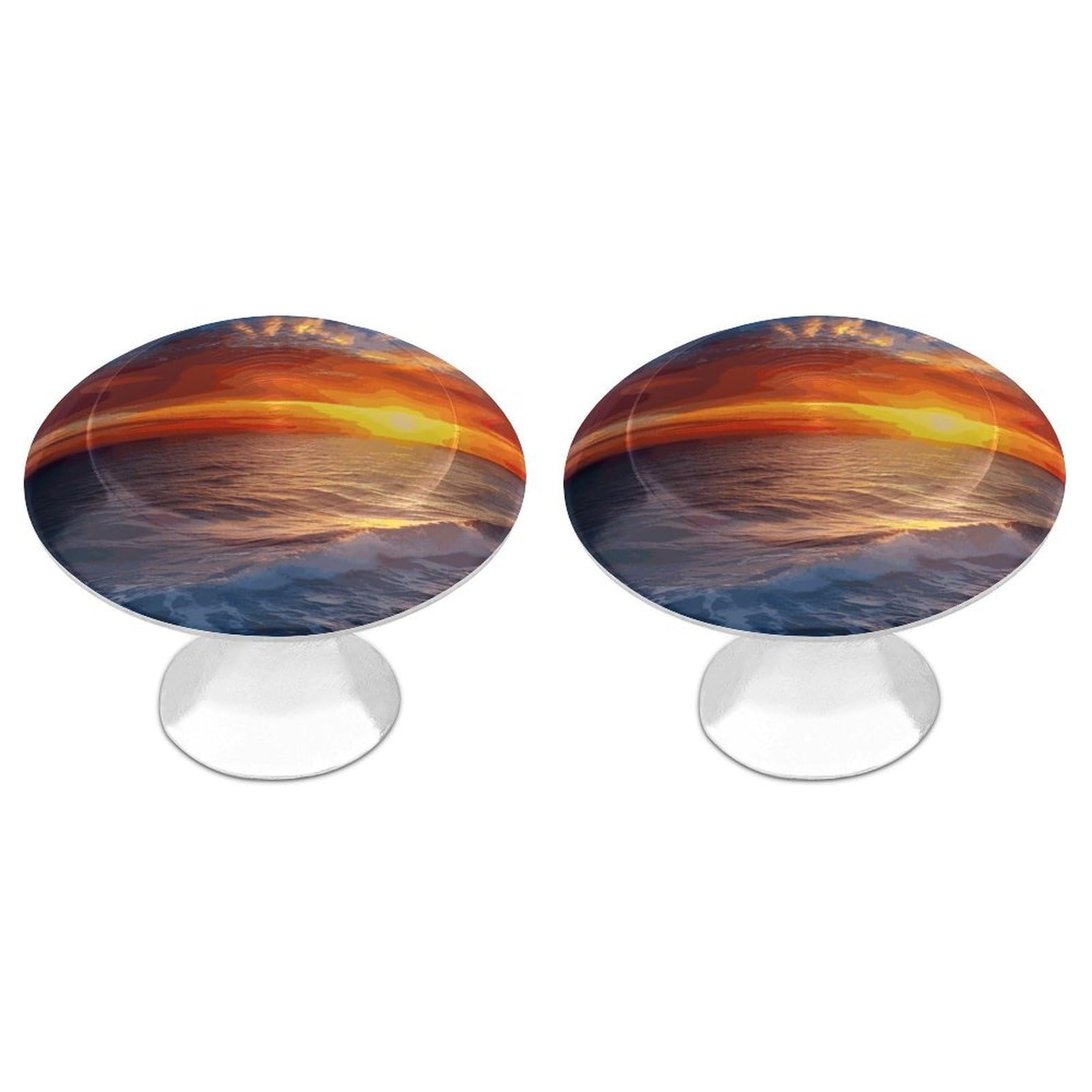 FekiLoot Sea and Sunset Cabinet Knobs Personality Stainless Steel Round Drawer Handles Circle Modern Cabinet Handles Drawer Knobs for Kitchen Dresser Bathroom Cupboard Furniture