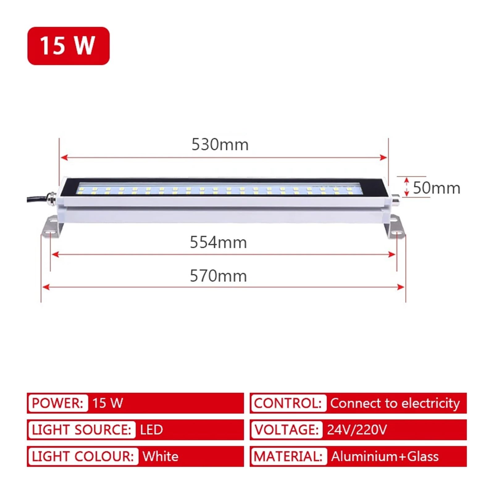 Lampe de travail LED 24-230 V for machine-outil, étanche à l'huile, éclairage de tour CNC, lampes LED en alliage d'aluminium pour atelier/garage(L53cm-Cool white,AC110-230v)