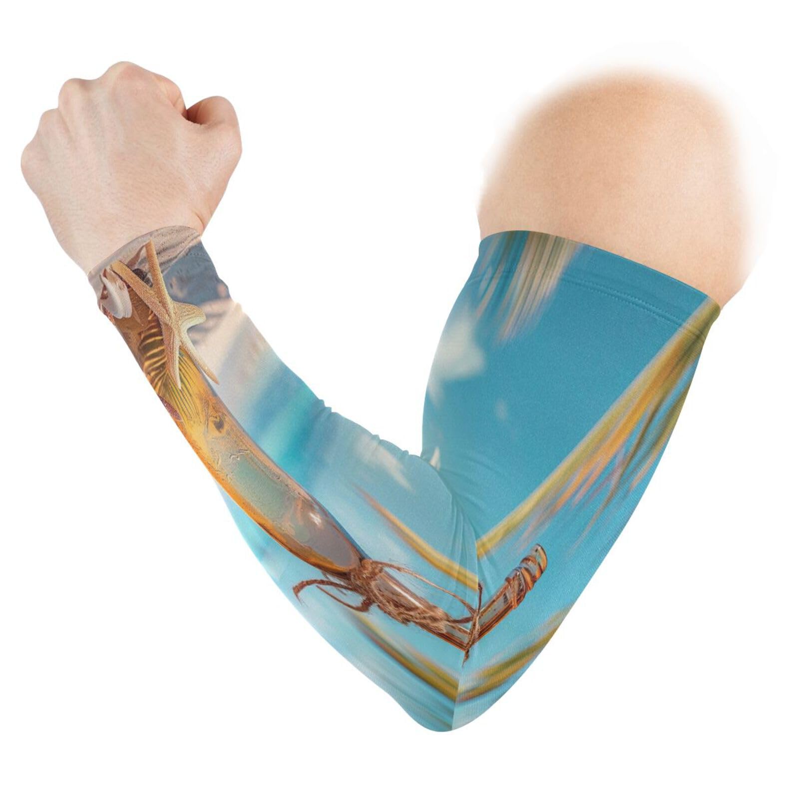 YEGAME Arm Sleeves for Men & Women, Starfish Beach 1 Pair Cooling UV Sun Protection Sports Compression Sleeves, UPF 50+ Basketball Tennis Cycling Arm Warmers, Breathable Tattoo Cover Sleeve