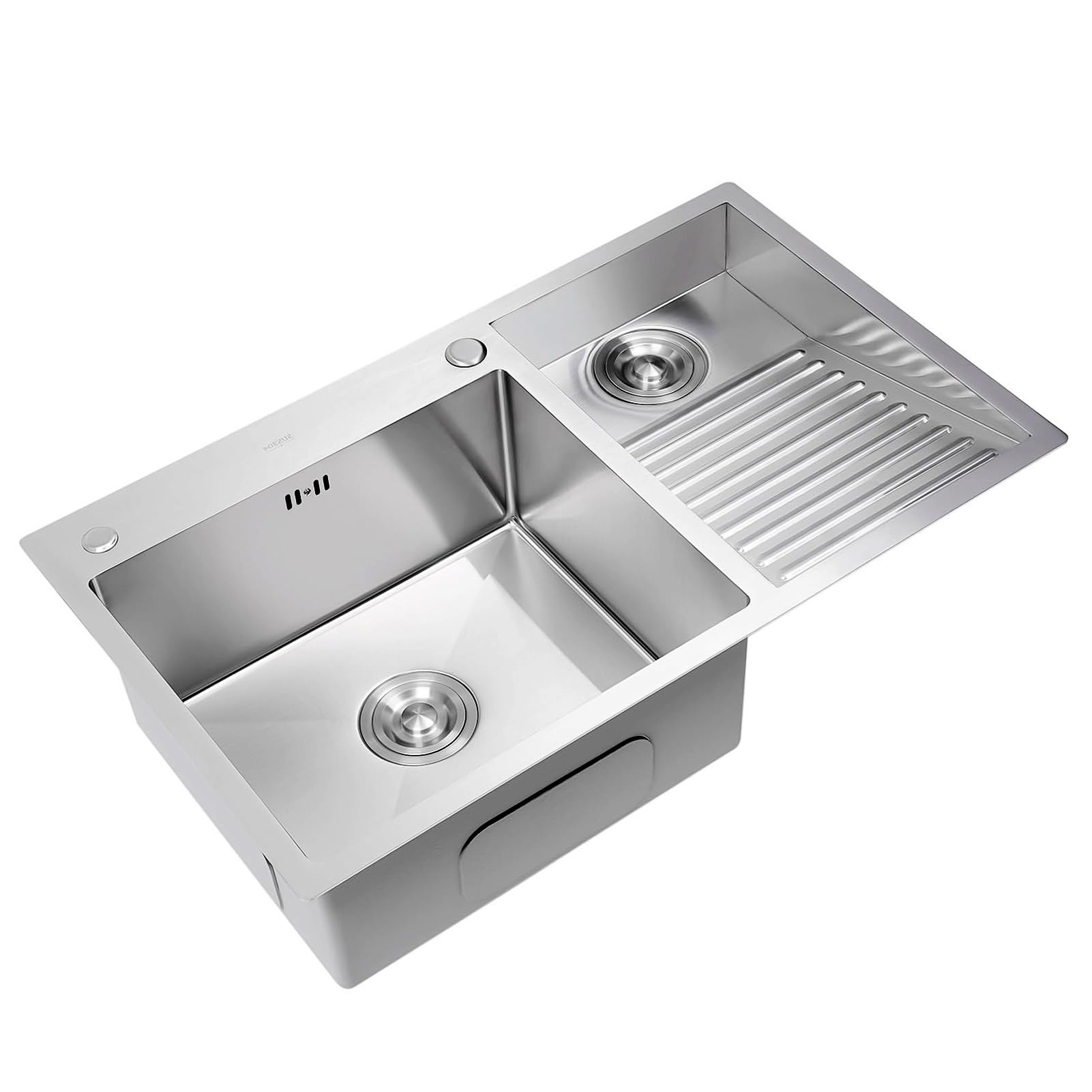ZQFHSX Stainless Steel Laundry Sink With Integrated Washboard, Handwashing Tub Thickened Panel, Utility Drain Kits, Washing Basin For Room, Basement(Right,70x48x22cm)