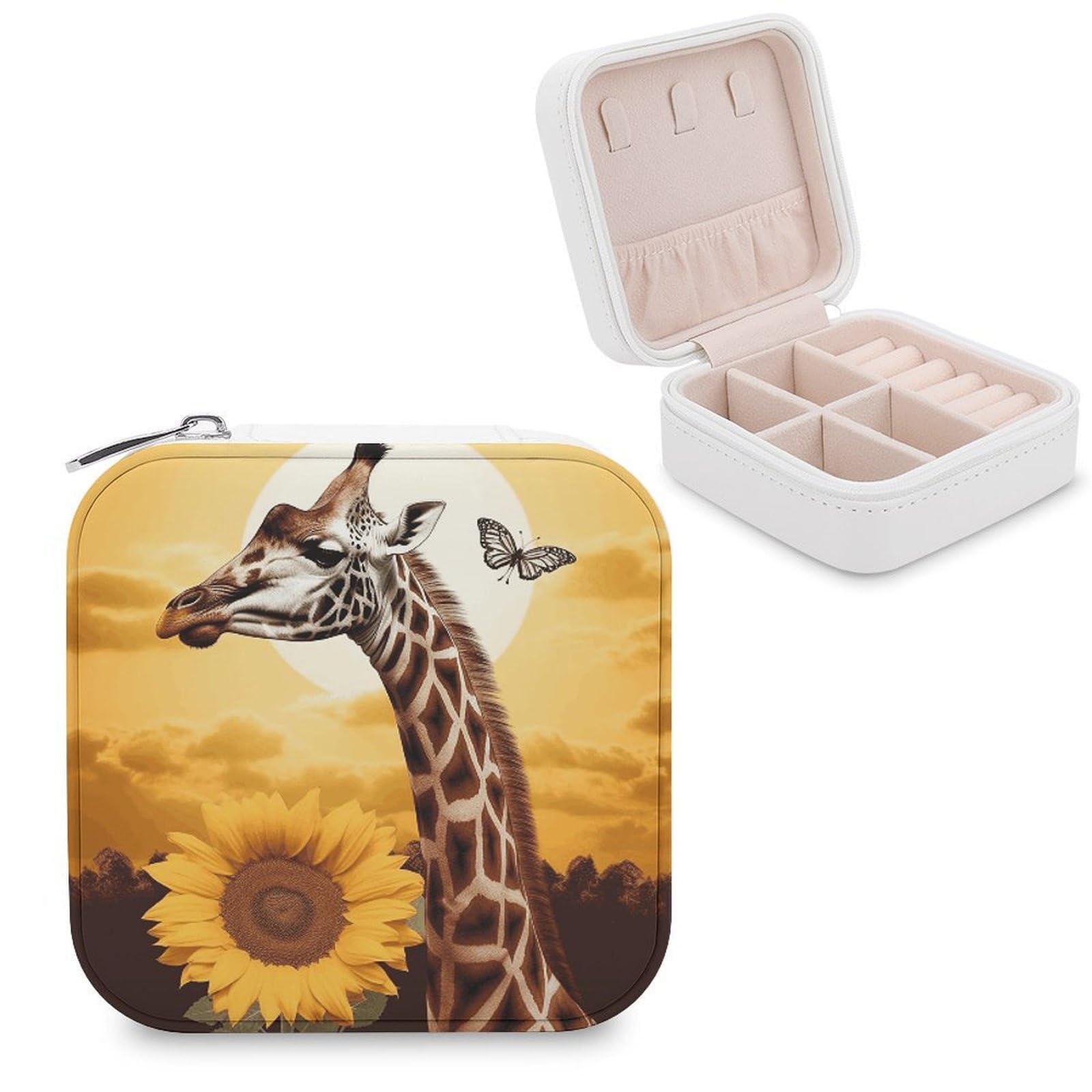 FekiLoot Giraffe And Sunflower Jewelry Case Personalized Leather Jewelry Box Mini Travel Jewelry Case Small Portable Jewelry Organizer for Ring Earrings Necklace Bracelet