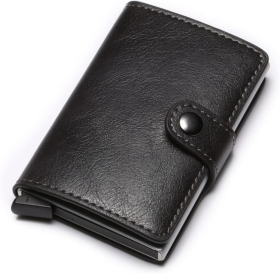 Meeto Credit Card Holder RFID Blocking Genuine Leather Vintage Aluminum Business Wallet (A-Grey), 9.5 x 6.5 x 1.7 cm (LxWxH)