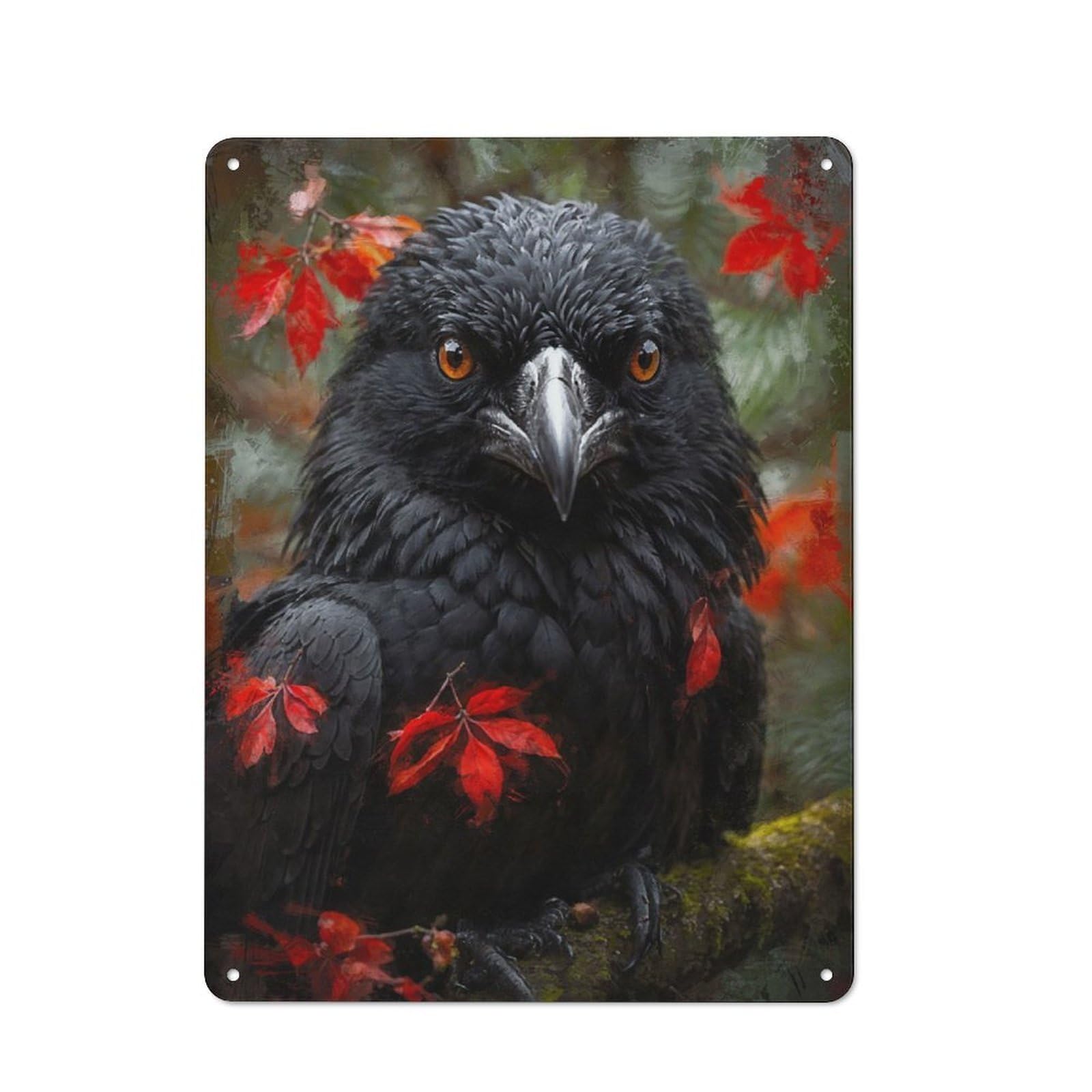 Junmoney Autumn Raven Retro Tin Wall Plaque 40X30cm For Home Office Or Studio, Wall Decoration For Home Offices And Studios