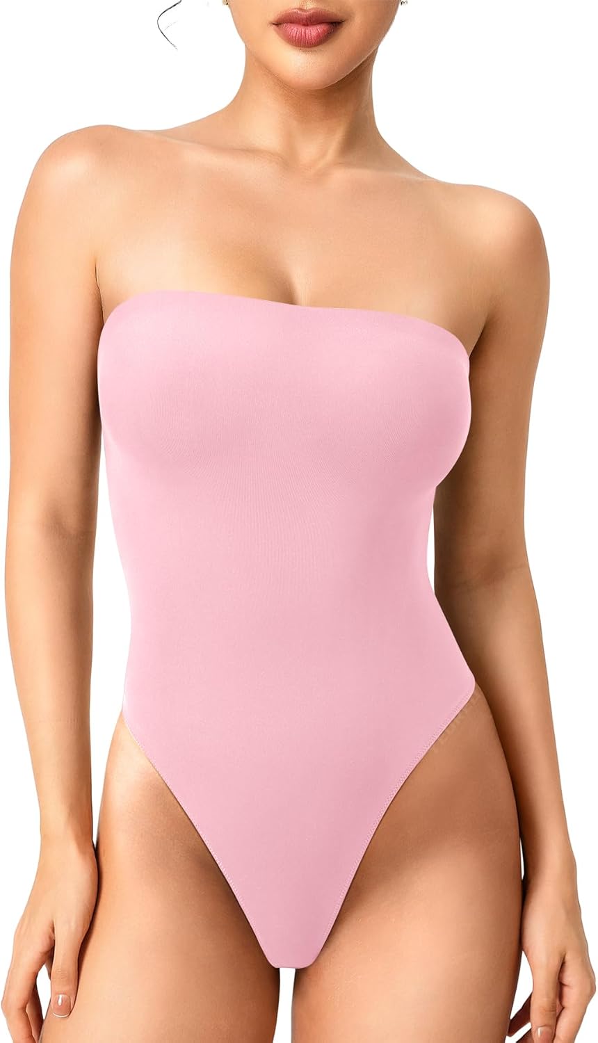 YEOREO Hyperflex Strapless Bodysuit Tube Top Off Shoulder Double Lined Thong Bodycon Slim Fit Summer Sexy Leotard