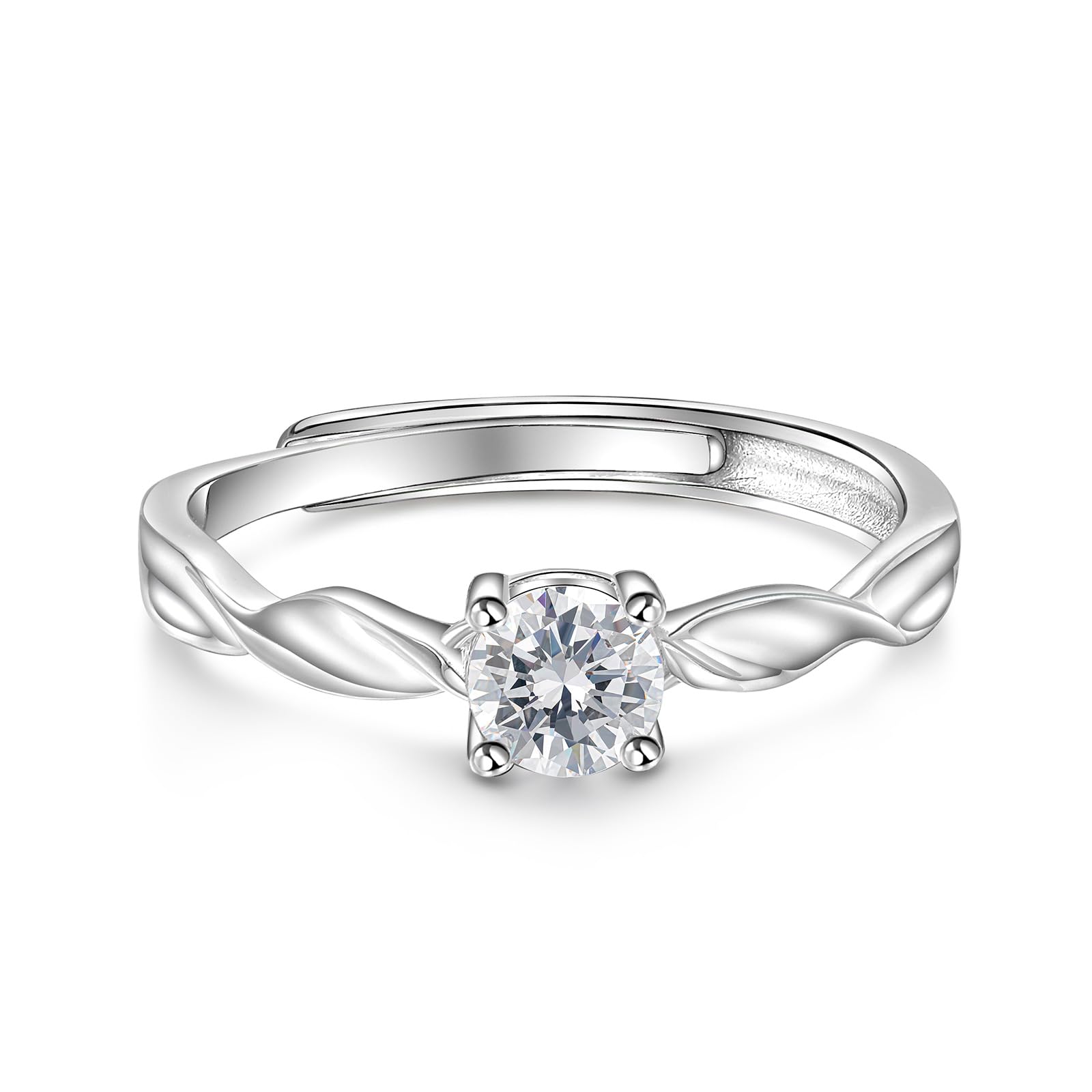 Jeulia Rose Herzförmiges Muster, verstellbar, Sterlingsilber, einzigartiger Zirkonia-Verlobungsring, Ehering für Paare, ihr Braut-Verlobungsschmuck, Geschenk