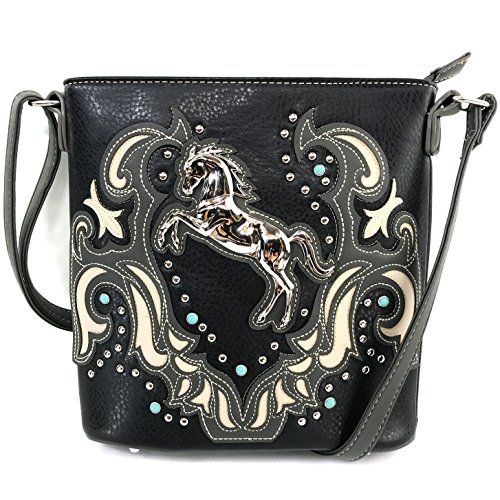 Justin West Horse Embroidery Studded Turquoise Stone Concealed Carry Handbag Purse Matching Wallet