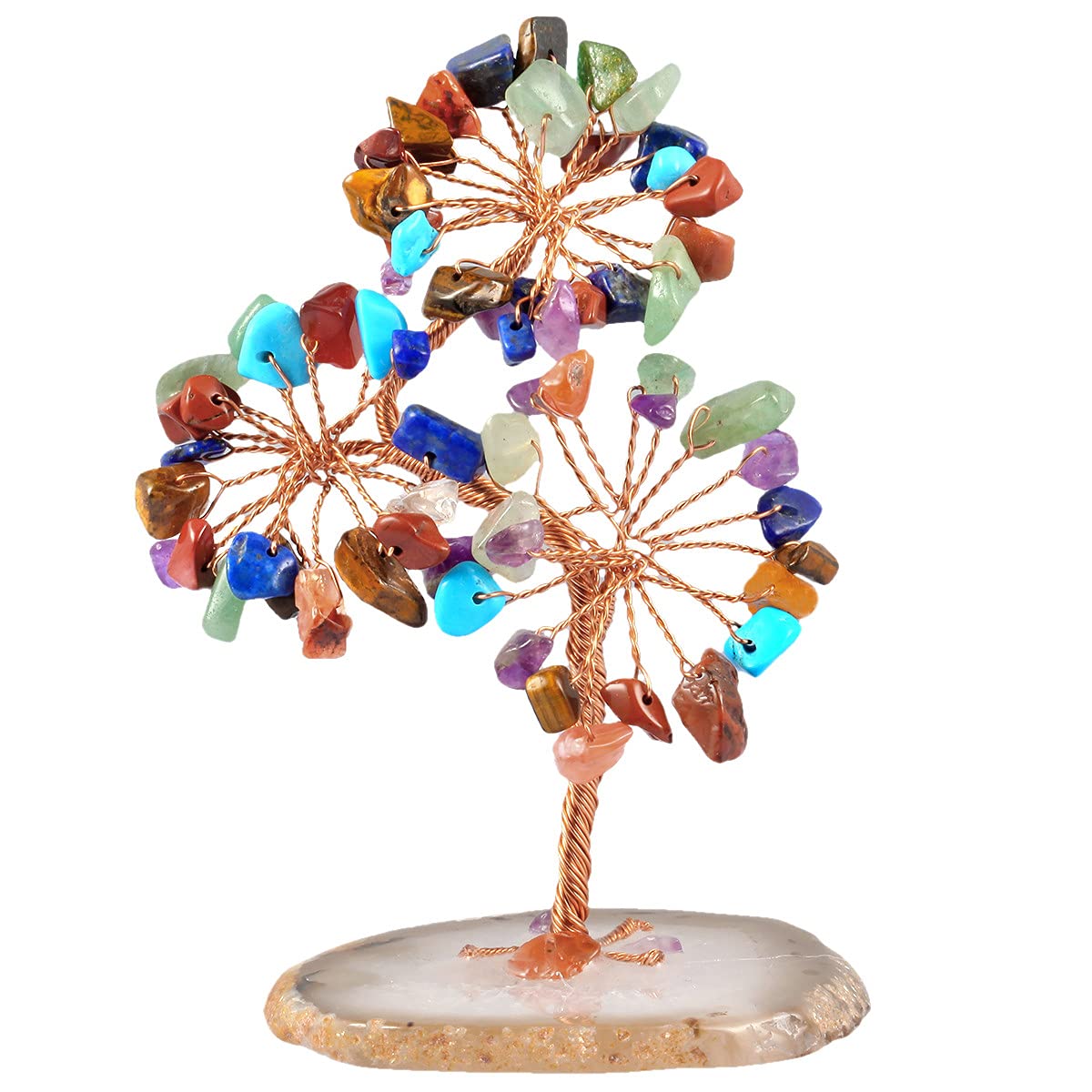 mookaitedecor 7 Chakra Crystal Tree Agate Slice Base Healing Stones Money Tree Decoration for Wealth and Luck 3.5