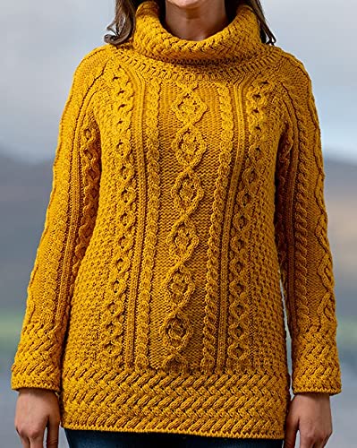 Image of Carraig Donn - Ladies - 100% Soft Merino Wool - Cable Knit Sweeter Vented Roll Neck Irish Jumper