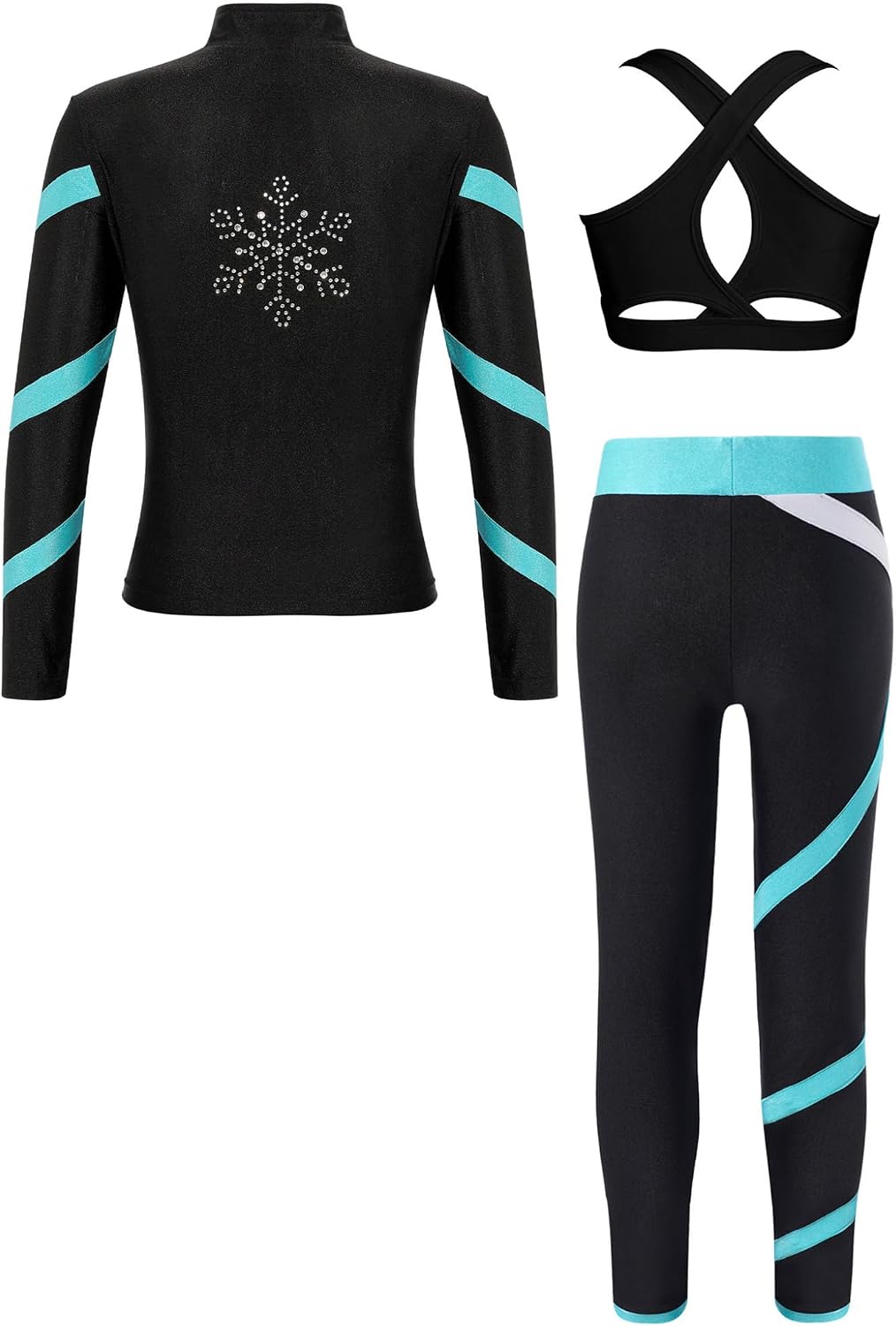 TTAO Kids Girls 3Pcs Dance Outfits Zipper Jacket Sleeveless Crop Top with Athletic Leggings Set Tracksuit