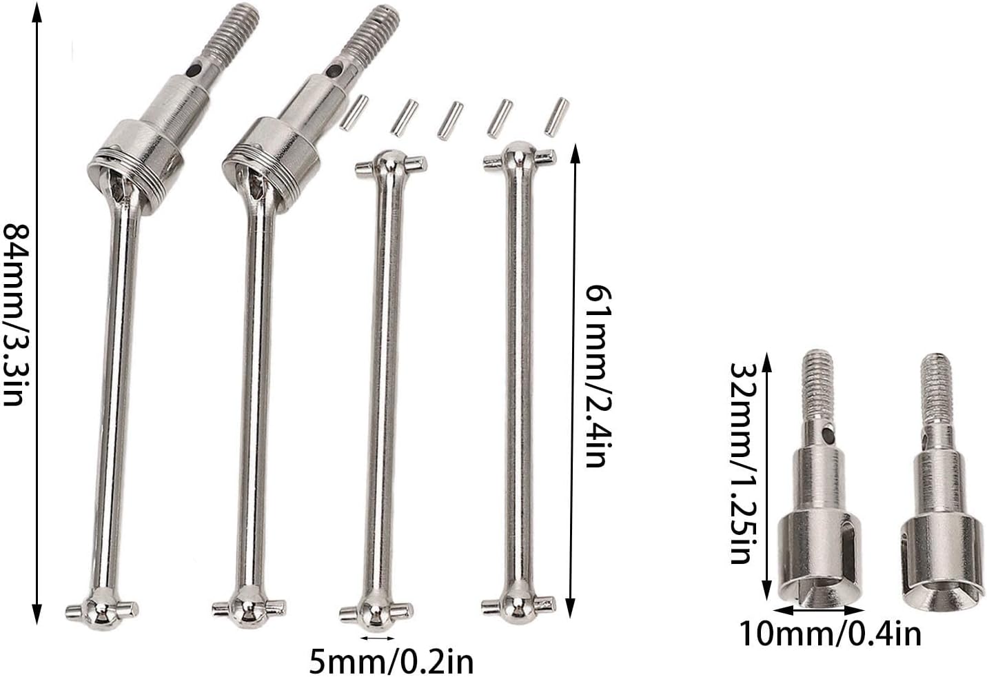 1/16 RC Car Drive Shaft Set Front Rear CVD Axle Kit Compatible with 16101 16102 16103 16201PRO High Strength Steel Drive Shafts for 1/16 Scale RC Cars