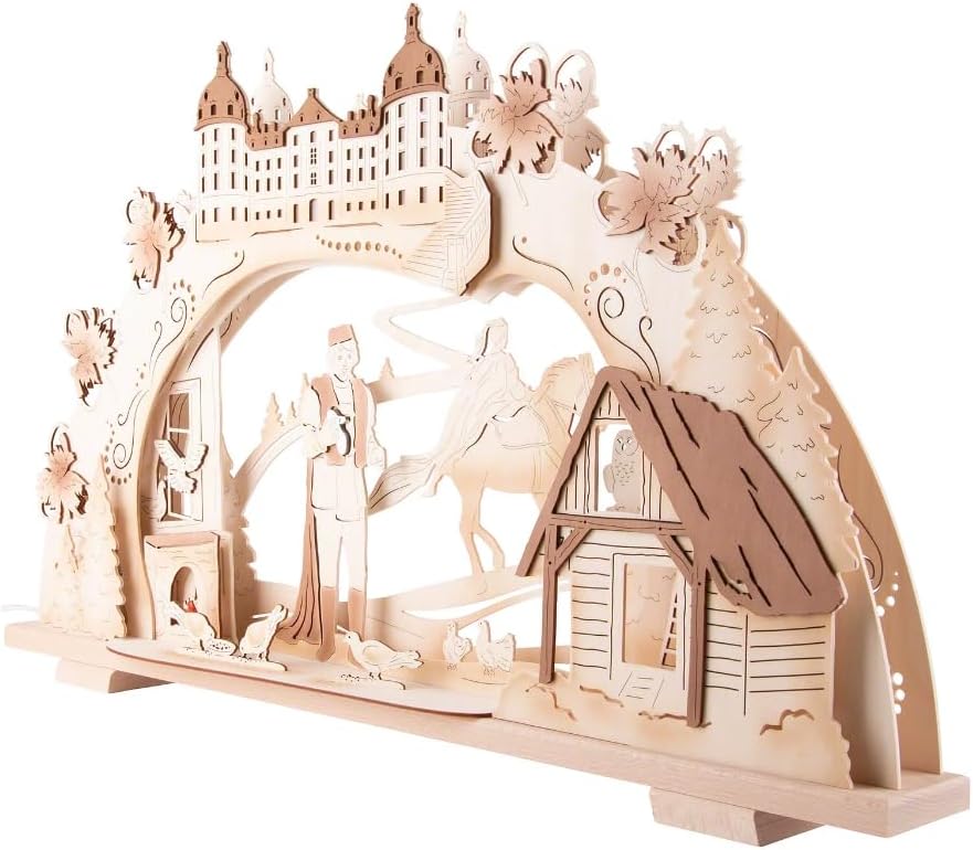 3D Candle Arch DREI Haselnüsse für Aschenbrödel® Natural - 70×41 cm (with LED) Strictly Limited Original Seiffen/Ore MountainsMade in GermanyHand Made