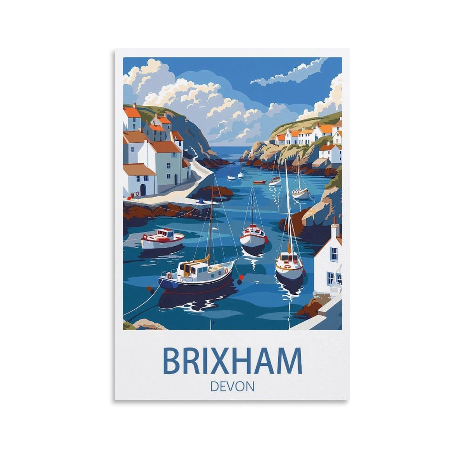 Brixham Devon Vintage Travel Poster Coast 08x12inch(20x30cm) Canvas Wall Art Posters for Living Room Decor Paintings for Home Decor