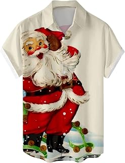 Men's Funny Christmas Shirts 3D Santa Claus Graphic Tops Short Sleeve Button Up Xams Party Vacation Bowling Shirts