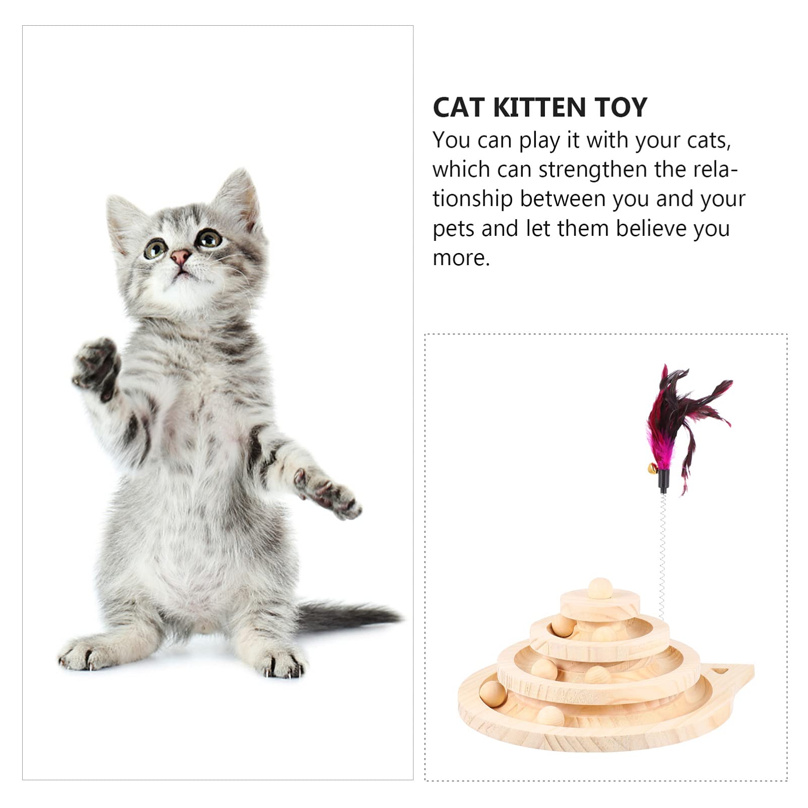 TOYANDONA Juguetes para Gatos de Madera con Plato Giratorio de Juguete para Gatitos con Bola de Seguimiento para Entretenimiento el Hogar