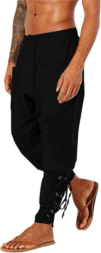 LVCBL Mens Pirate Pants Renaissance Viking Trousers Medieval Casual Pants