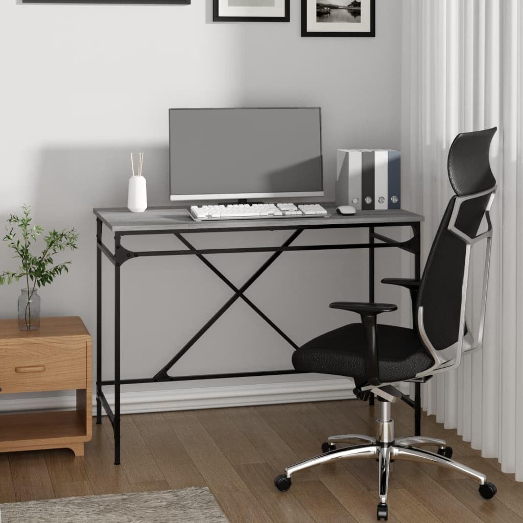 Scrivania in metallo per ufficio,Scrivania vintage industriale per studio,Postazione di lavoro per camera da letto e soggiorno,Scrivania Grigio Sonoma 100x50x75 cm Legno Multistrato e Ferro