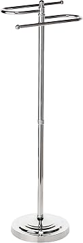 Gatco 1505, Modern Round Base Floor Standing S Style Towel Holder, Chrome / 38" H Freestanding Hand Bath Towel Stand for Bathroom