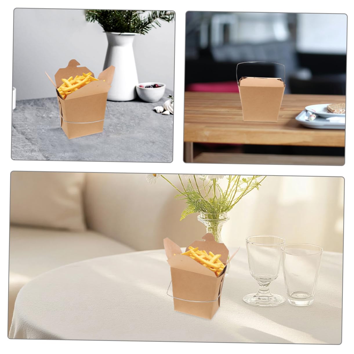 HEMOTON 50piezas Cajas De Comida Para Llevar Con Asa De Metal Para Catering Picnic Restaurante Contenedores Para Comida Transporte De Alimentos Unidades Para Arroz Frito Pollo y