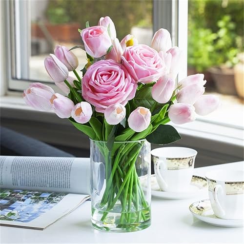 Miniatura 4 de Enova Floral Jarrón cilíndrico de vidrio transparente de 5 x 8 pulgadas, jarrones de flores transparentes, florero flotante para velas de huracán,