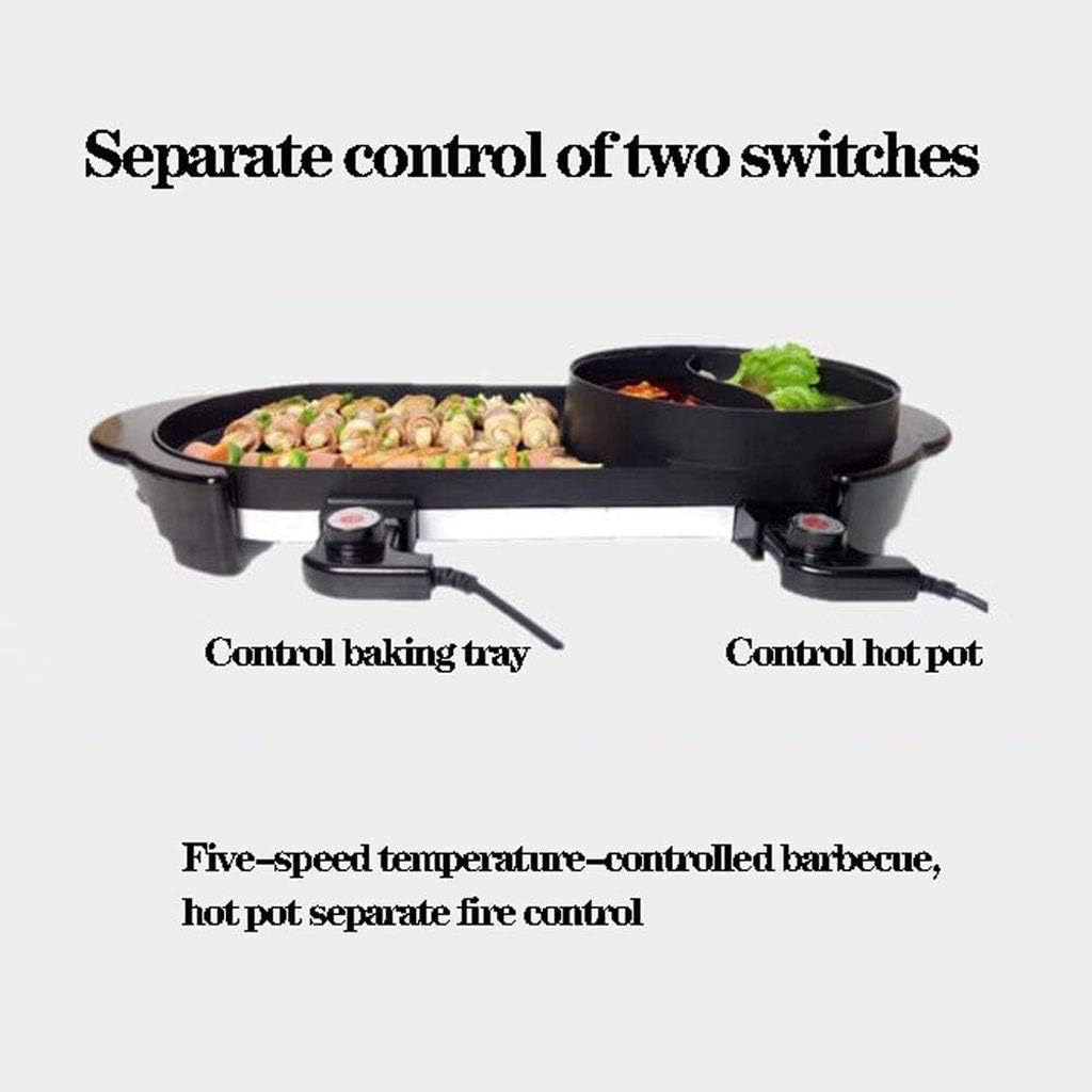 Electric Grill,Indoor Hot Pot Multifunctional, Teppanyaki Separate Temperature Contral Barbecue Iron Plate
