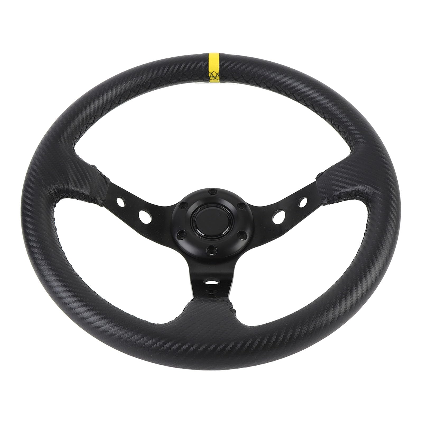 Volante da da 14 pollici, volante sportivo universale a profilo profondo con pulsante per clacson, telaio in alluminio con aspetto in fibra di carbonio rivestito in pelle PU (Gialla)