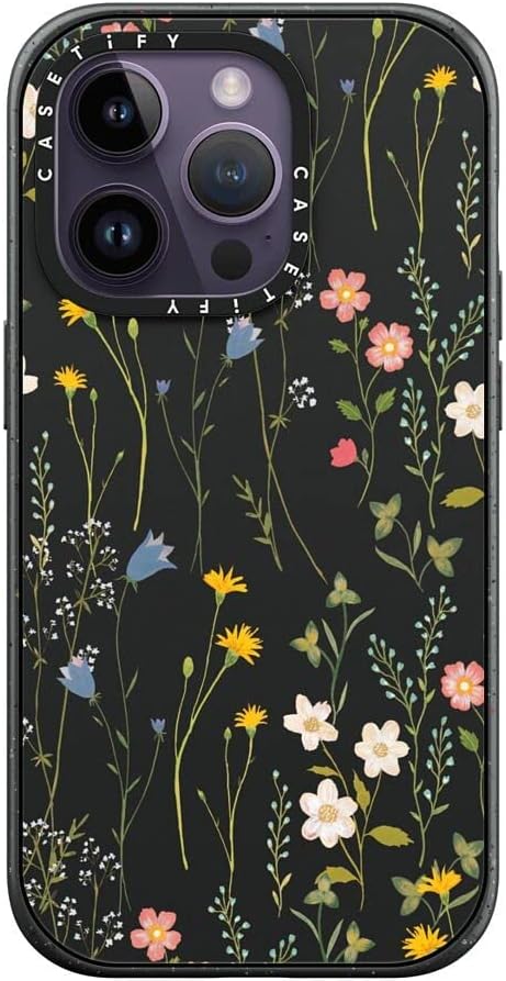CASETiFY Impact iPhone 14 Pro Case [4X Military Grade Drop Tested / 8.2ft Drop Protection/Compatible with Magsafe] - Dreamy Floral Pattern - Matte Black