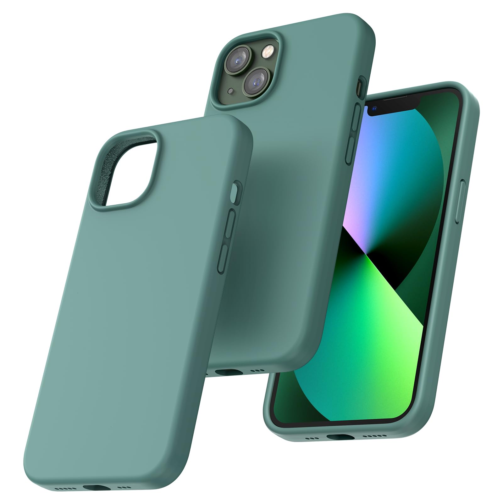 TOCOL for iPhone 13 Case, Slim Silicone Case for iPhone 13 6.1 Inch, [Precise Fit] [Anti-Slip] [Drop Protection], Midnight Green
