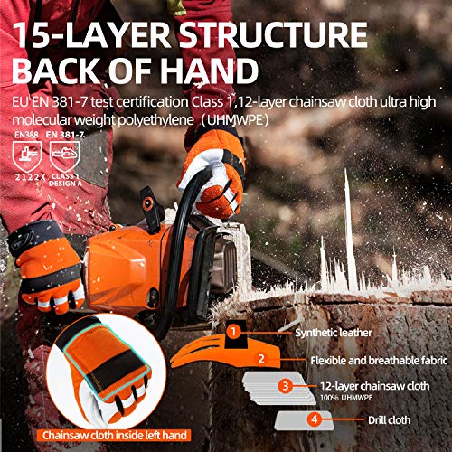 Vgo 1-Pair Chainsaw Work Gloves Saw Protection on Left Hand Back (Size L, Orange, GA8912)