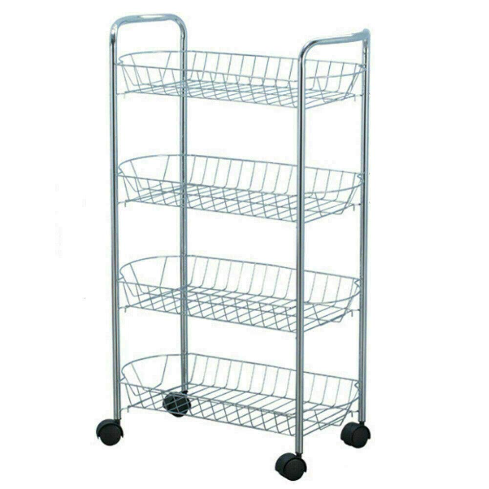 STL Chrome Metal 4 Tier Fruit/Vegetable Storage Trolley Rack