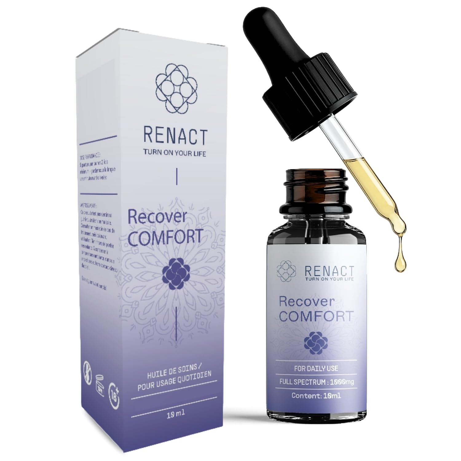 Recover Comfort - Aceite de semilla de cáñamo orgánico prensado en frío, 100% vegetal, fabricado en Suiza, 10 ml