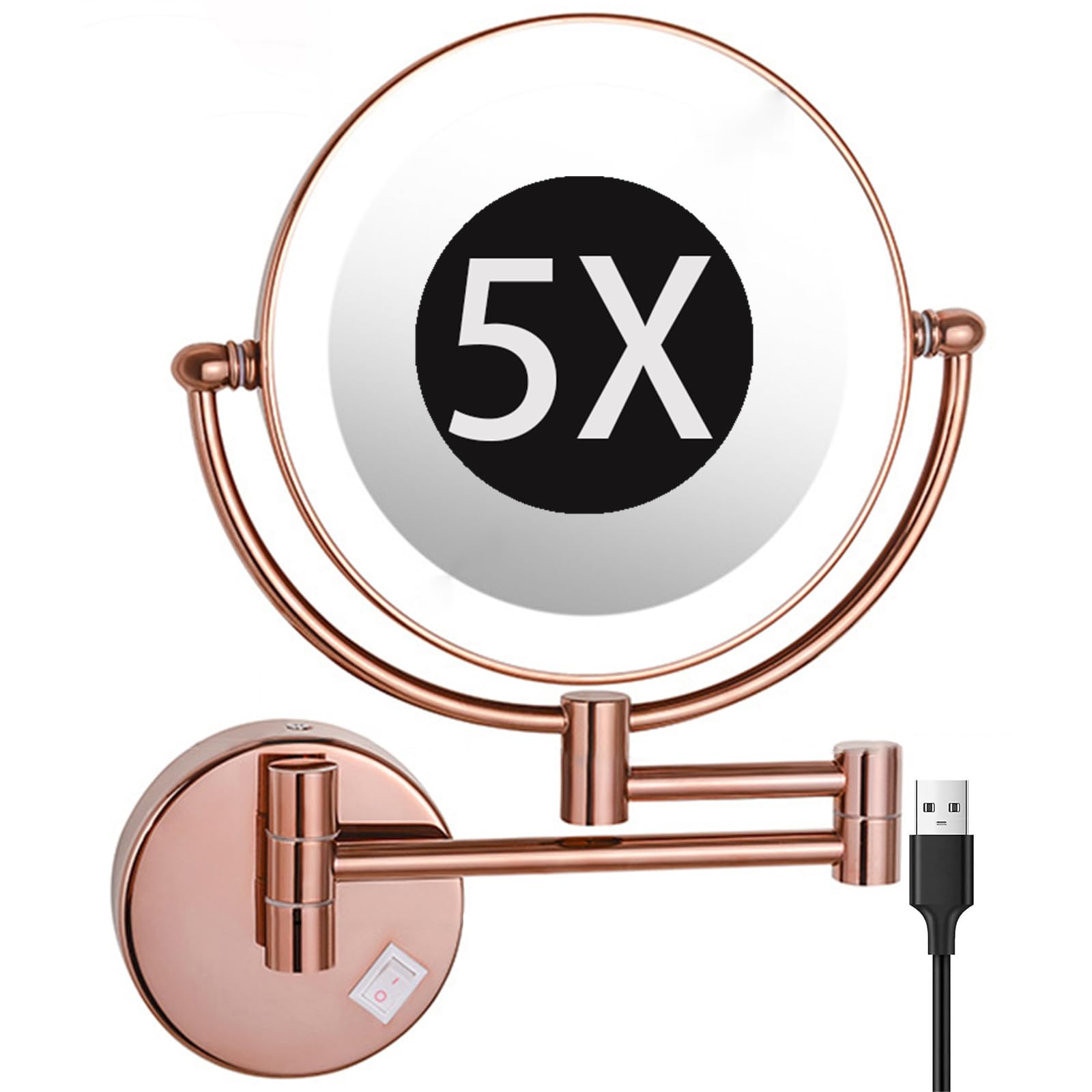 Miroir de maquillage mural lumineux or rose grossissant double face extensible