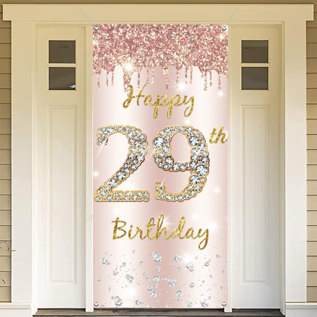 Happy 29th Birthday Hintergrund-Banner – 150x90 Cm, Vinyl, Rosegold Mit Glitzer, Für Fotohintergrund & Deko