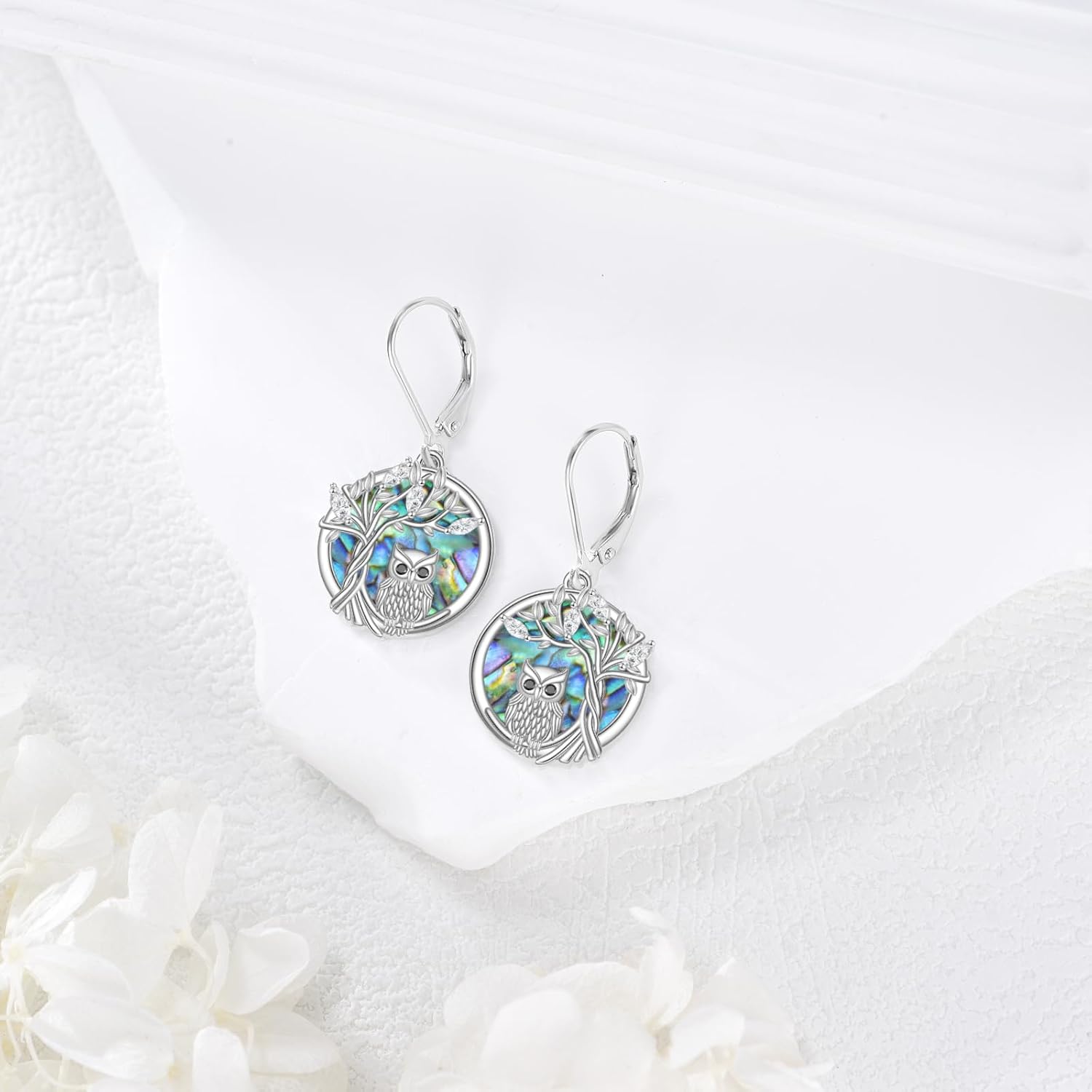 Owl Earrings 925 Sterling Silver Tree of Life Dangle Owl Jewelry Gifts for Women - Image 2