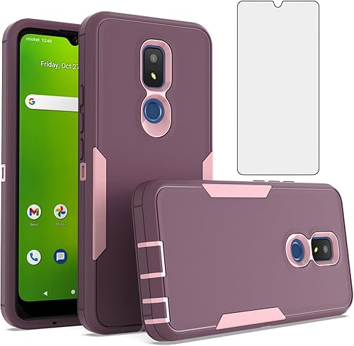 Asuwish Funda protectora para Cricket Icon 3/Splendor/AT&T Motivate 2 con protector de pantalla de vidrio templado y delgada y resistente híbrida de