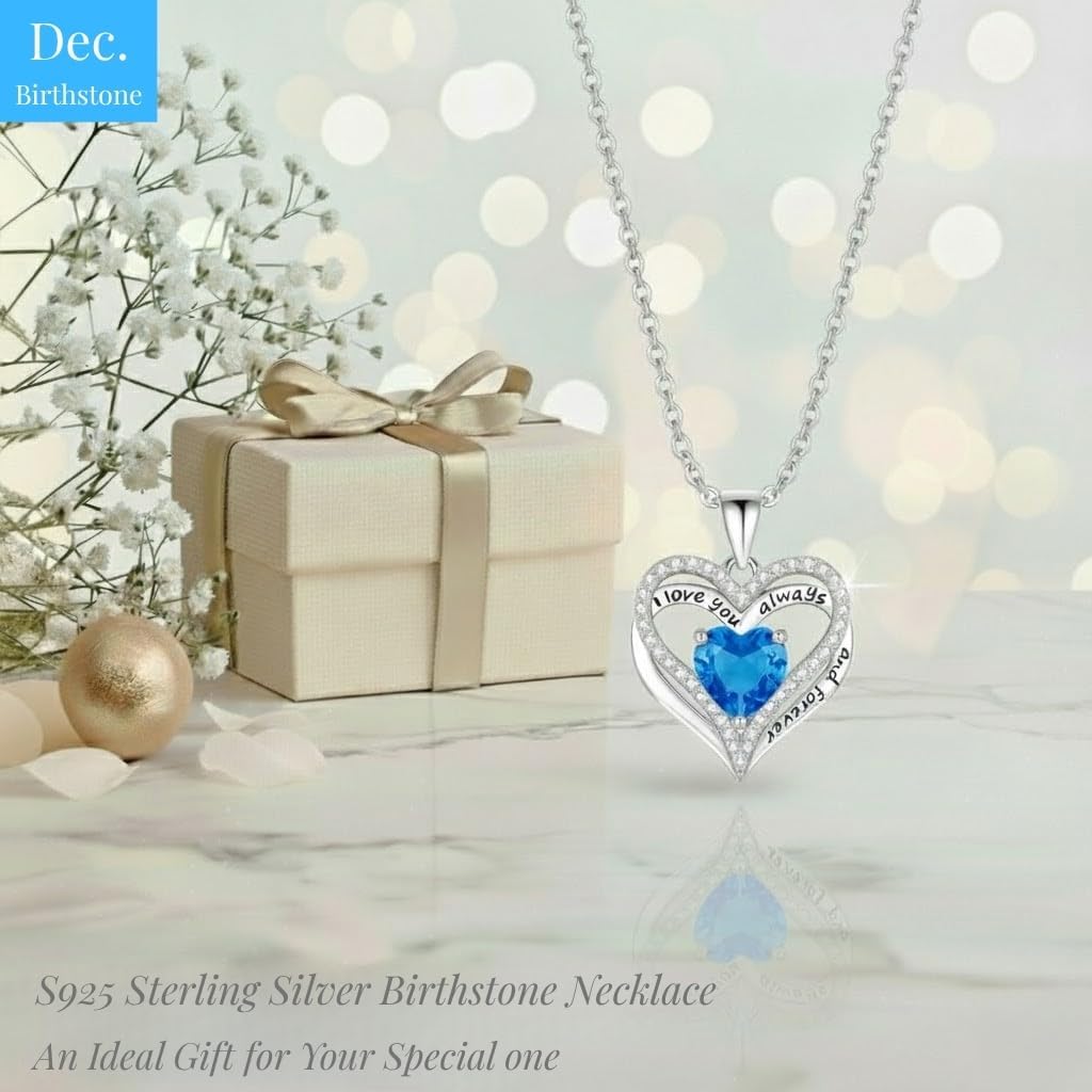 Birthstone Heart Necklace for Women, S925 Sterling Silver Rose Gold Pendant, Jewelry Gift for Wife, Girlfriend, Mom, Daughter, Anniversary Birthday Valentine’s Day - Image 3