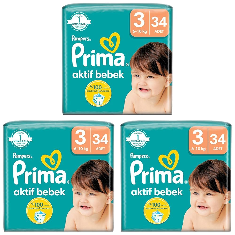 Prima Bebek Bezi Aktif Bebek 3 Beden 34 Adet Standart Paket 3lü paket